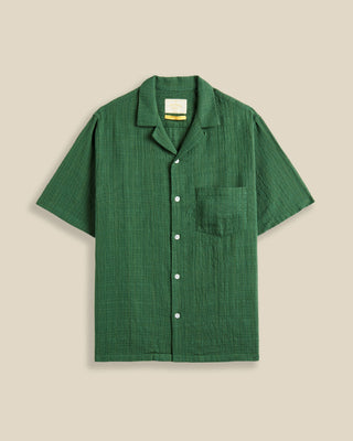 Portuguese Flannel Grain Open Weave Cotton Camp Collar Shirt Green 1