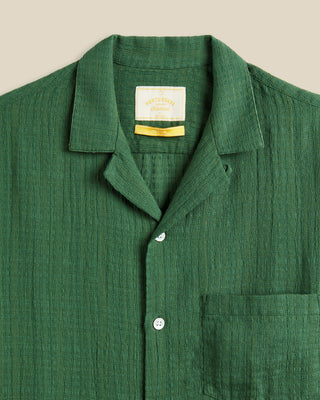 Portuguese Flannel Grain Open Weave Cotton Camp Collar Shirt Green 2