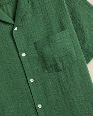 Portuguese Flannel Grain Open Weave Cotton Camp Collar Shirt Green 3