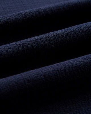 Portuguese Flannel Grain Open Weave Cotton Camp Collar Shirt Navy 4