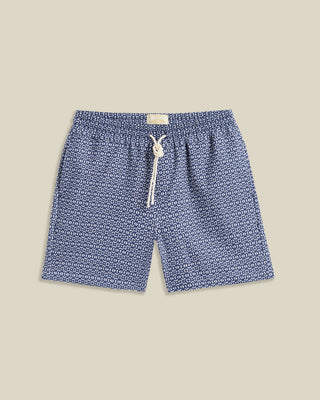 Portuguese Flannel Relaxed Drawstring Abstract Tile Jacquard Shorts Blue 1