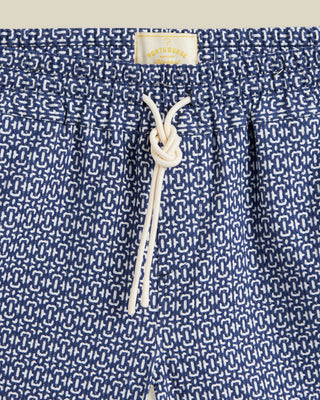 Portuguese Flannel Relaxed Drawstring Abstract Tile Jacquard Shorts Blue 2