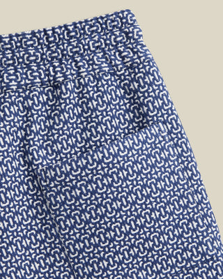 Portuguese Flannel Relaxed Drawstring Abstract Tile Jacquard Shorts Blue 4