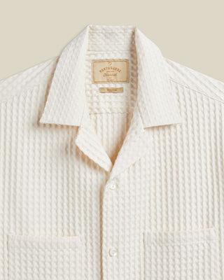 Portuguese Flannel Equador Waffleknit Cotton 4 Pocket Short Sleeve Overshirt Cream 2