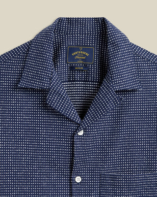 Portuguese Flannel Dots Cotton Camp Collar Shirt Navy 2