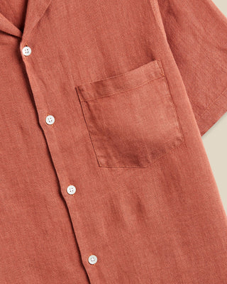 Portuguese Flannel Linen Camp Collar Shirt Terracotta 3