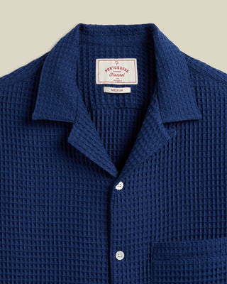 Portuguese Flannel Honey Comb 3D Cotton Camp Collar Shirt Blue 2