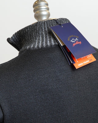 Paul  Shark Black Wool 1/2 Zip Sweater With Iconic Badge Black  1