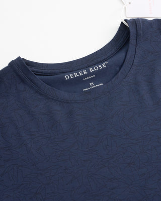Derek Rose Micro Modal London Pattern Crew Neck T Shirt Navy 