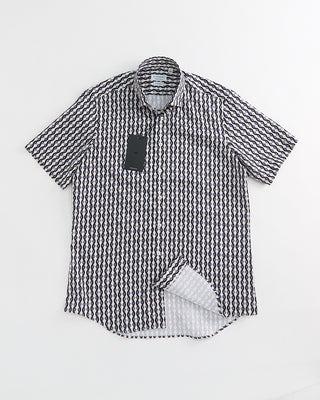 Blazer x Royal Shirt Wavy Geometric Print Cotton Short Sleeve Shirt Blue  Black 