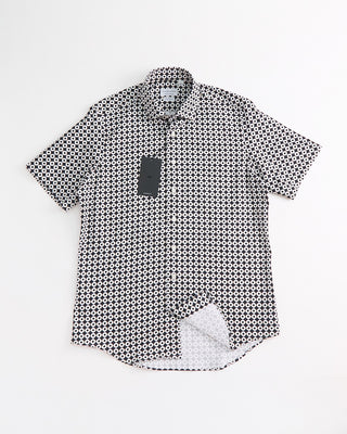 Blazer x Royal Shirt Circular Geometric Print Cotton Short Sleeve Shirt Black  Brown 