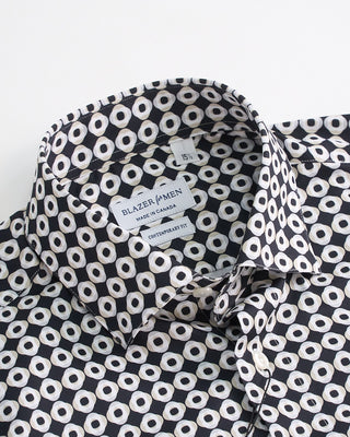 Blazer x Royal Shirt Circular Geometric Print Cotton Short Sleeve Shirt Black  Brown  2