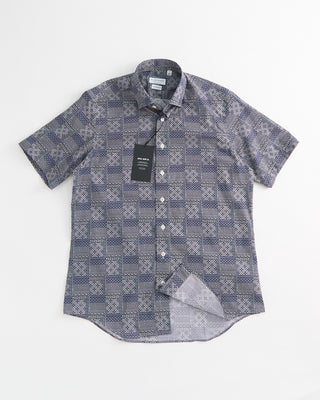 Blazer x Royal Shirt Geometric Tile Print Cotton Short Sleeve Shirt Navy 