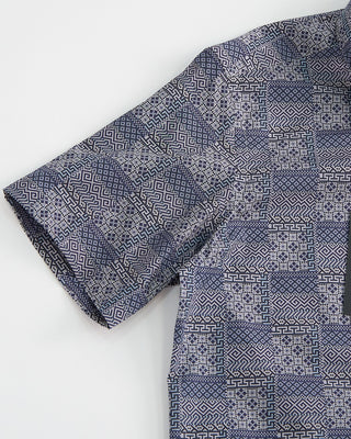 Blazer x Royal Shirt Geometric Tile Print Cotton Short Sleeve Shirt Navy  1