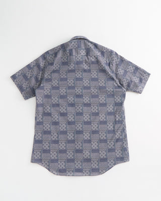 Blazer x Royal Shirt Geometric Tile Print Cotton Short Sleeve Shirt Navy  4