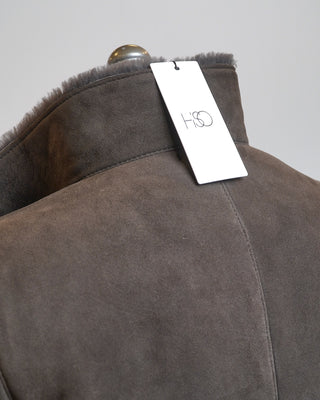 HiSo Cappuccino Suede Shearling Bomber Jacket Taupe  2
