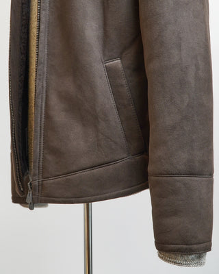 HiSo Cappuccino Suede Shearling Bomber Jacket Taupe  3