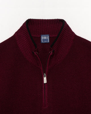 Fedeli 100% Merino Wool Quarter Zip Sweater Berry 1 4900