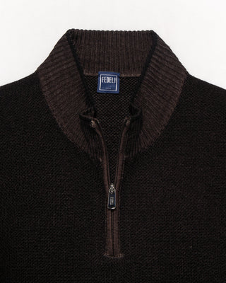 Fedeli 100% Merino Wool Quarter Zip Sweater Brown 11 4896