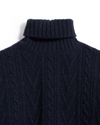 Fedeli Plush Wool Cableknit Turtleneck Indigo 10 5404