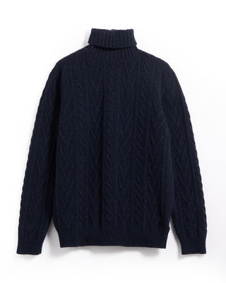 Fedeli Plush Wool Cableknit Turtleneck Indigo 9 5403