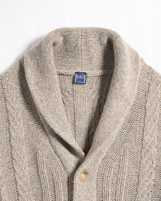 Fedeli Baby Alpaca Cable Knit Grandpas Cardigan Grey  Tan 5 5431