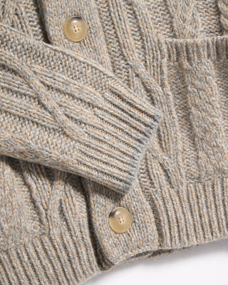 Fedeli Baby Alpaca Cable Knit Grandpas Cardigan Grey  Tan 8 5434
