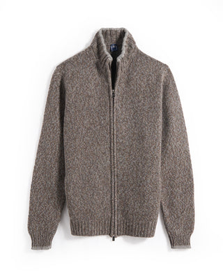 VA0950 Fedeli Baby Alpaca Melange Full Zip Cardigan Grey  Tan 2 6625