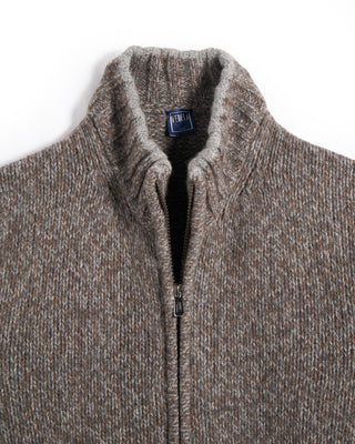 VA0950 Fedeli Baby Alpaca Melange Full Zip Cardigan Grey  Tan 3 6626