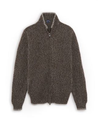 VA0950 Fedeli Baby Alpaca Melange Full Zip Cardigan Grey  Tan 7 4902