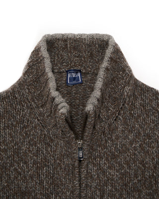 VA0950 Fedeli Baby Alpaca Melange Full Zip Cardigan Grey  Tan 9 4904