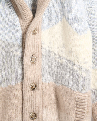 Fedeli The Baitone 100% Cashmere Slopes Intarsia Cardigan Light Blue 13 5549