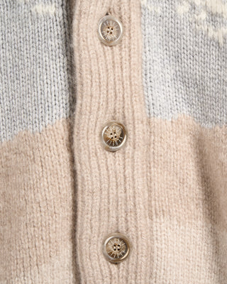 Fedeli The Baitone 100% Cashmere Slopes Intarsia Cardigan Light Blue 14 5550