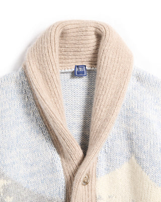 Fedeli The Baitone 100% Cashmere Slopes Intarsia Cardigan Light Blue 16 5551