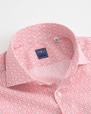 Fedeli Medallion Print Cotton Stretch Shirt Coral  1