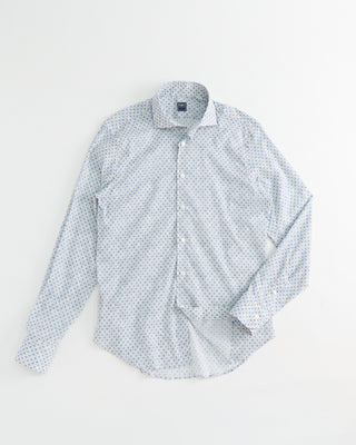 Fedeli Archive Print Stretch Cotton Shirt Blueberry 