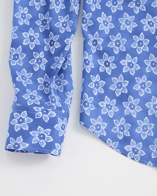 21140 Fedeli Floral Print Cotton Stretch Shirt Blue 1 1