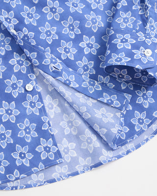 21140 Fedeli Floral Print Cotton Stretch Shirt Blue 1 2