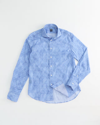 41140 Fedeli Geometric Print Cotton Stretch Shirt Blue 