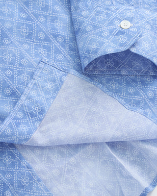 41140 Fedeli Geometric Print Cotton Stretch Shirt Blue  3