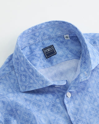 41140 Fedeli Geometric Print Cotton Stretch Shirt Blue  4