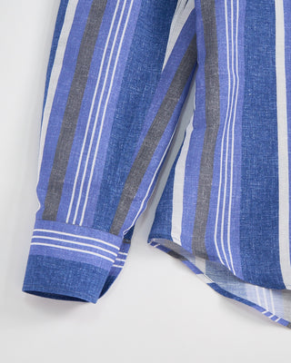 11140 Fedeli Bold Striped Cotton Linen Shirt Blue 1 1