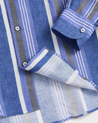 11140 Fedeli Bold Striped Cotton Linen Shirt Blue 1 2