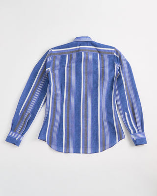 11140 Fedeli Bold Striped Cotton Linen Shirt Blue 1 4