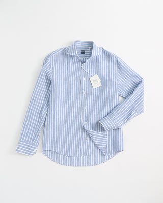 Fedeli Striped Linen Shirt Light Blue 1