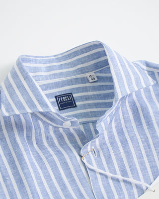 Fedeli Striped Linen Shirt Light Blue 1 3