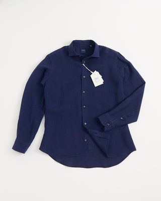 Fedeli Solid Linen Shirt Navy 1