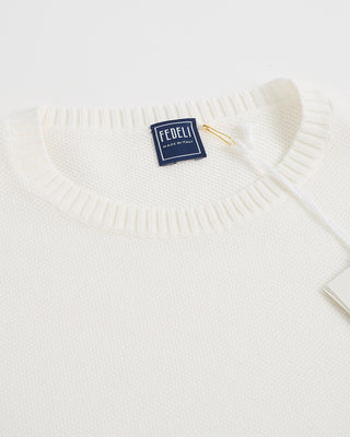 Fedeli Argentina Honeycomb Knit Crewneck Sweater White 1 2