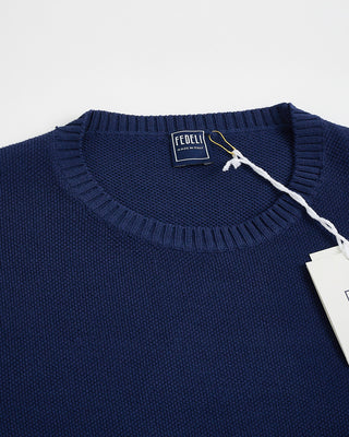 Fedeli Argentina Honeycomb Knit Crewneck Sweater Blue 1 3