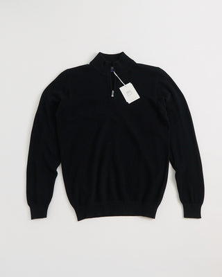 Fedeli Favonio Quarter Zip Honeycomb Knit Sweater Black 1